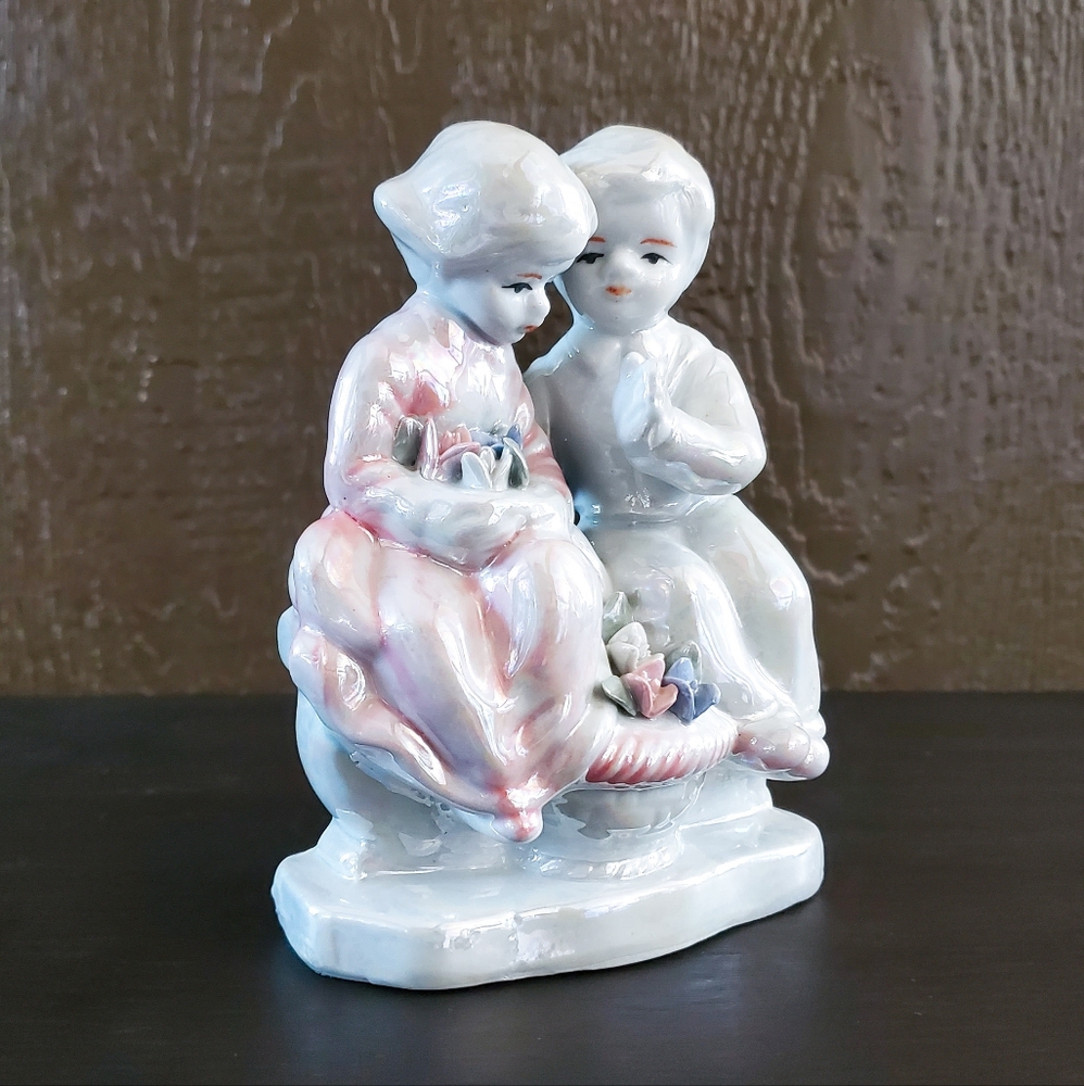 Vintage 1950s Mid Century Lusterware Boy Girl Ceramic Figurine